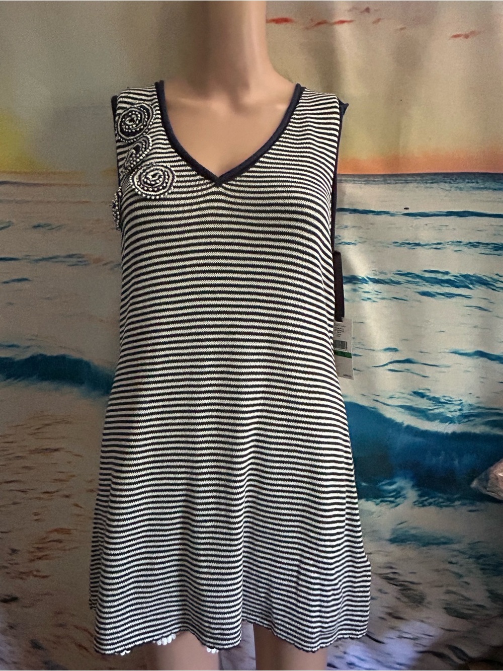 Skye’s The Limit Women’s Striped V-Neck Sleeveless Dress Petite LG NWT